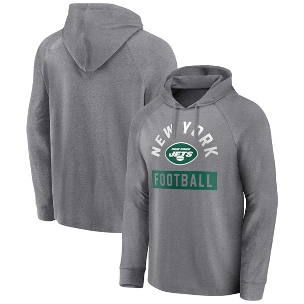 Men's Gray New York Jets Heathered No Time Off Raglan Pullover Hoodie